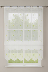 Cliprollo Blume grün / weiß bestickt Höhe 145cm nach Maß Scheibengardine